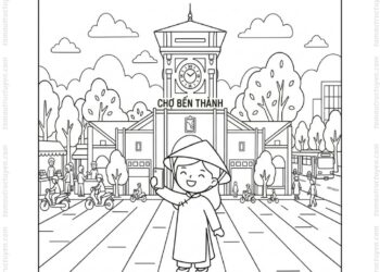 Tranh tô màu chợ Bến Thành check-in