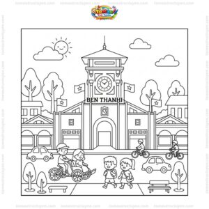 Tranh tô màu chợ Bến Thành cho bé
