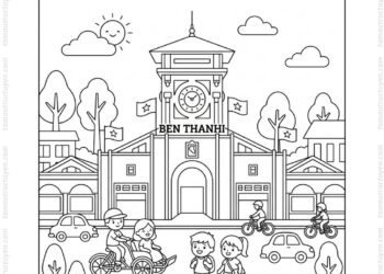 Tranh tô màu chợ Bến Thành cho bé
