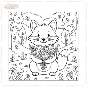 Tranh tô màu con cáo cầm hoa Tranh tô màu con cáo cầm hoa