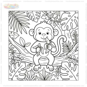 Tranh tô màu con khỉ ăn chuối Tranh tô màu con khỉ ăn chuối