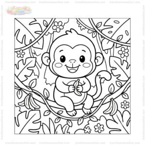 Tranh tô màu con khỉ chibi Tranh tô màu con khỉ chibi