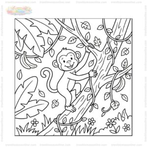 Tranh tô màu con khỉ leo cây Tranh tô màu con khỉ leo cây