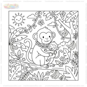Tranh tô màu con khỉ mẹ và con Tranh tô màu con khỉ mẹ và con
