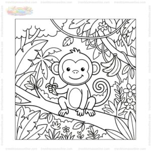 Tranh tô màu con khỉ trong rừng Tranh tô màu con khỉ trong rừng