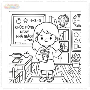 Tranh tô màu nghề giáo viên chibi Tranh tô màu nghề giáo viên chibi