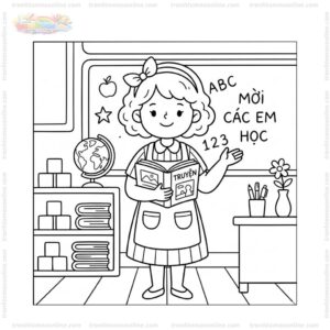 Tranh tô màu nghề giáo viên cute Tranh tô màu nghề giáo viên cute