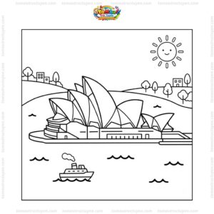 Tranh tô màu nhà hát Opera Sydney bên biển xanh