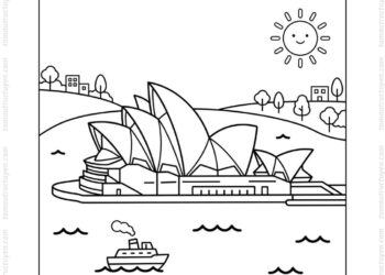 Tranh tô màu nhà hát Opera Sydney bên biển xanh