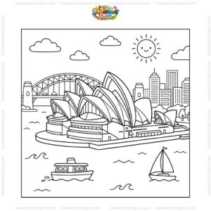 Tranh tô màu nhà hát Opera Sydney nhìn từ cảng