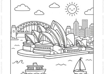 Tranh tô màu nhà hát Opera Sydney nhìn từ cảng