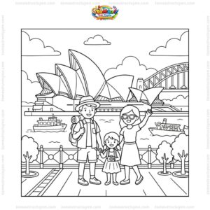 Tranh tô màu nhà hát Opera Sydney và du khách