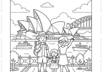 Tranh tô màu nhà hát Opera Sydney và du khách