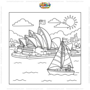 Tranh tô màu nhà hát Opera Sydney và thuyền buồm