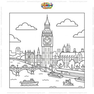 Tranh tô màu tháp Big Ben bên sông
