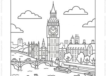 Tranh tô màu tháp Big Ben bên sông