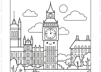 Tranh tô màu tháp Big Ben cho bé