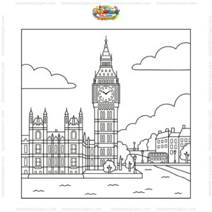 Tranh tô màu tháp Big Ben đơn giản