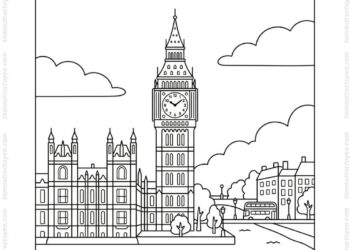 Tranh tô màu tháp Big Ben đơn giản