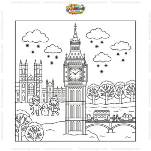 Tranh tô màu tháp Big Ben mùa đông