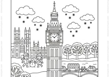 Tranh tô màu tháp Big Ben mùa đông
