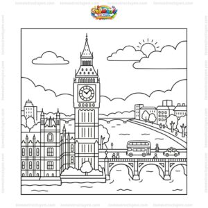 Tranh tô màu tháp Big Ben và cầu