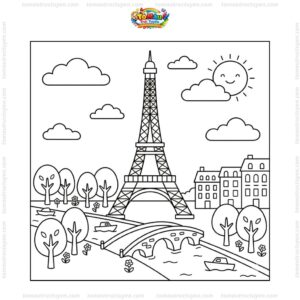 Tranh tô màu tháp Eiffel bên sông