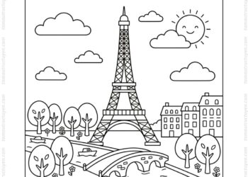 Tranh tô màu tháp Eiffel bên sông