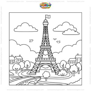 Tranh tô màu tháp Eiffel cho bé