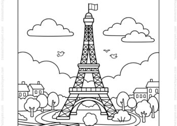 Tranh tô màu tháp Eiffel cho bé