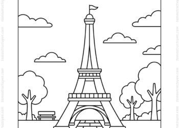 Tranh tô màu tháp Eiffel đơn giản