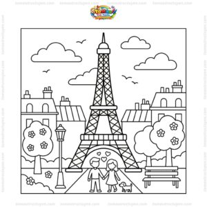 Tranh tô màu tháp Eiffel lãng mạn