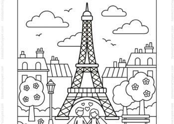 Tranh tô màu tháp Eiffel lãng mạn