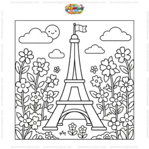 Tranh tô màu tháp Eiffel và hoa