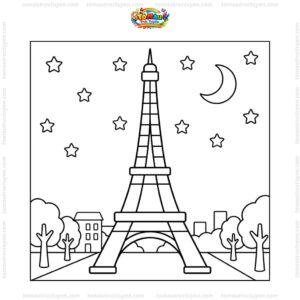 Tranh tô màu tháp Eiffel về đêm