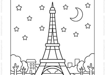 Tranh tô màu tháp Eiffel về đêm