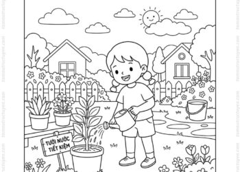 Tranh tô màu tiết kiệm nước khi tưới cây