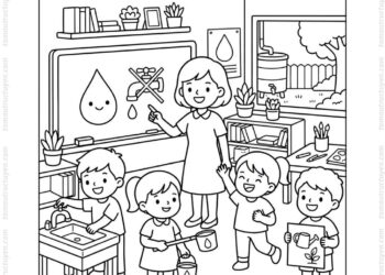 Tranh tô màu tiết kiệm nước tuyên truyền