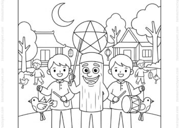 Tranh tô màu Tung Tung Tung Sahur rước đèn
