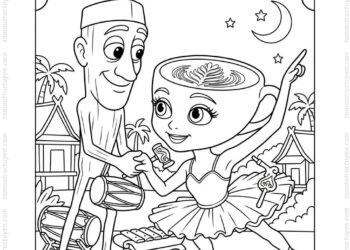 Tranh tô màu Tung Tung Tung Sahur và Ballerina Cappuccina