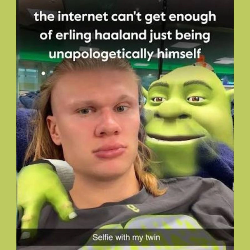 Ảnh selfie vui nhộn của cầu thủ Erling Haaland bên cạnh nhân vật hoạt hình Shrek