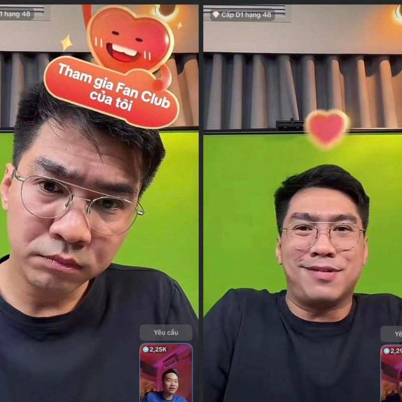 PewPew với biểu cảm thay đổi giữa hai khung hình trong livestream