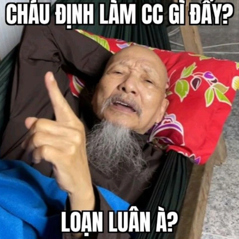 Meme thầy ông nội nằm võng với dòng chữ hỏi vặn vẹo về mối quan hệ gây tranh cãi