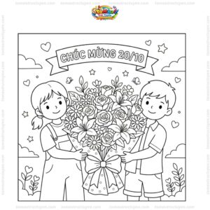 Tranh tô màu 20/10 bó hoa đẹp