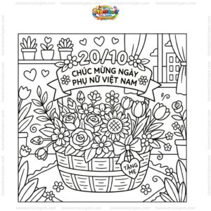 Tranh tô màu 20/10 giỏ hoa