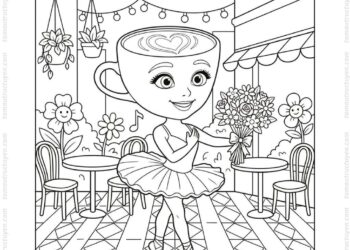 Tranh tô màu Ballerina Cappuccina cầm hoa