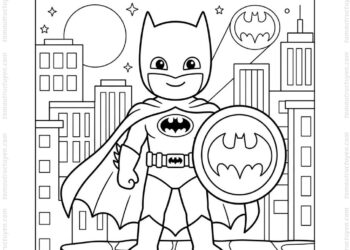 Tranh tô màu Batman cầm khiên