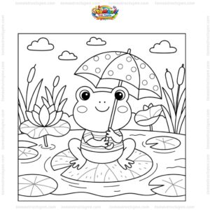 Tranh tô màu con ếch cầm ô
