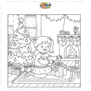 Tranh tô màu Giáng sinh bé đón Noel