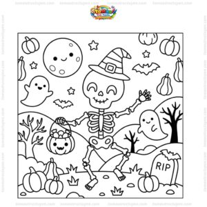 Tranh tô màu Halloween bộ xương